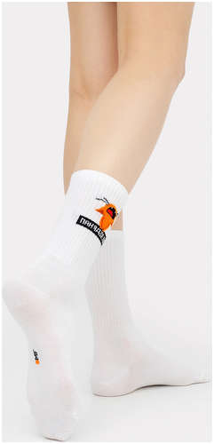 Носки женские белые с рисунком в виде котика и надписью Mark Formelle / 103174680 - вид 2