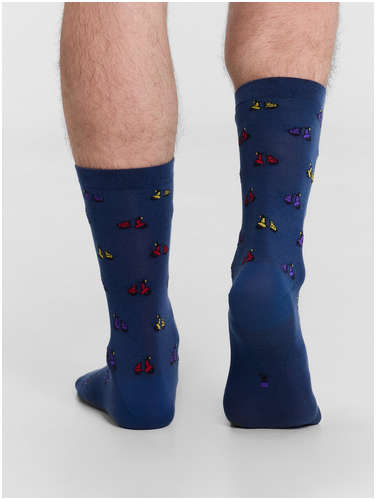 Носки мужские длинные синие с узором в виде мотоциклов Mark Formelle / 103223198 - вид 2