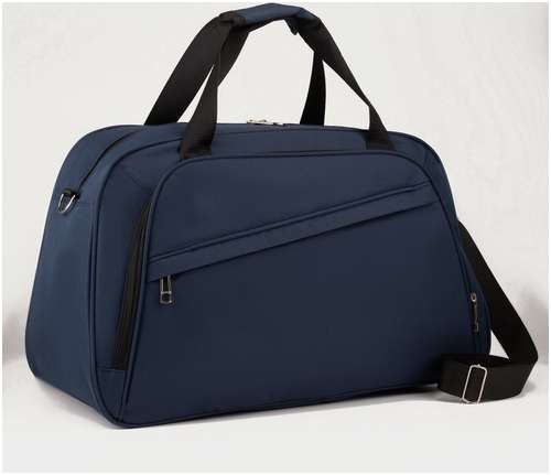 Сумка дорожная на молнии, 2 наружных кармана, держатель для чемодана, длинный ремень, цвет синий / 103134687