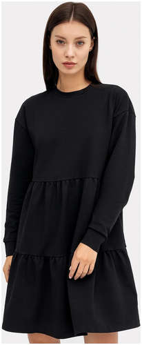 Свободное многоярусное платье мини черного цвета Mark Formelle / 103166408 - вид 2