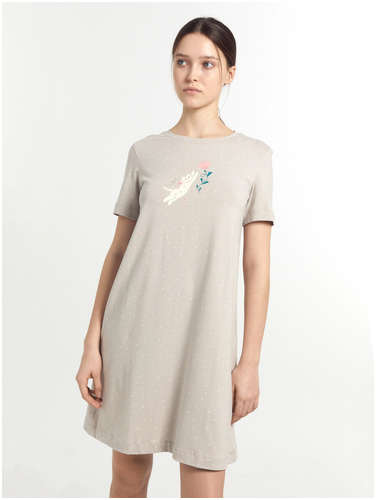 Сорочка ночная женская бежево-пепельная в горошек Mark Formelle / 103181475 - вид 2