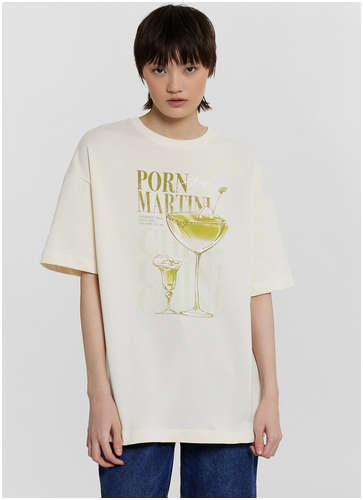 Футболка женская бежевая с принтом Mark Formelle 103238599