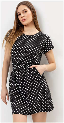 Платье женское домашнее черное в белый горошек Mark Formelle / 103170818