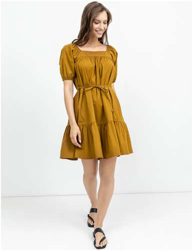 Однотонное платье коричневого цвета с широкими рукавами и вырезом Mark Formelle / 103165951 - вид 2