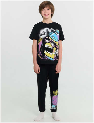 Пижама для мальчиков черная с принтом Mark Formelle / 103219595 - вид 2