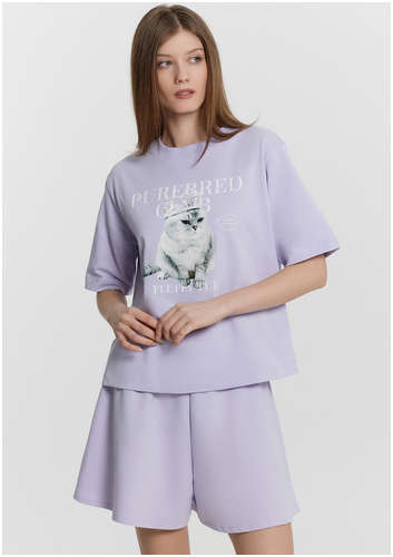 Футболка женская лавандовая с принтом и надписью Mark Formelle 103239993