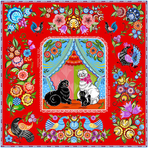 Платок ″Городецкая роспись″ 90*90 Русские в моде / 103239783 - вид 2