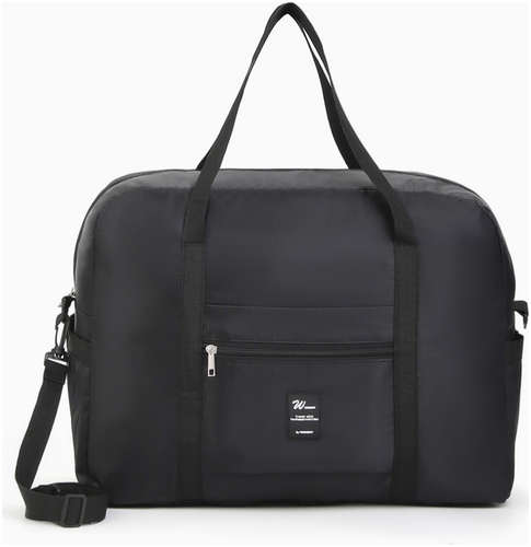 Сумка дорожная на молнии, 3 наружных кармана, держатель для чемодана, длинный ремень, черная 103221901