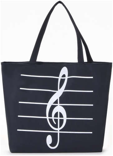 Сумка-шопер на молнии, с принтом music, черная/белая 103223433
