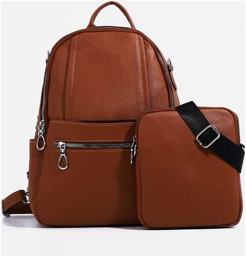 Рюкзак женский из искусственной кожи на молнии, 4 кармана, сумка, цвет коричневый / 103151641