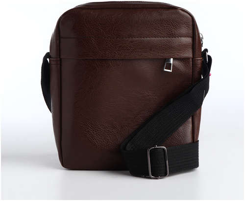 Сумка мужская через плечо на молнии, наружный карман, коричневая / 103198093 - вид 2