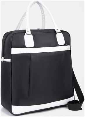 Сумка дорожная на молнии, наружный карман, держатель для чемодана, цвет черный/белый / 103104939