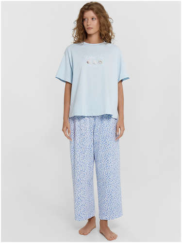 Комплект домашний женский голубой с принтом и надписью Mark Formelle 103240770