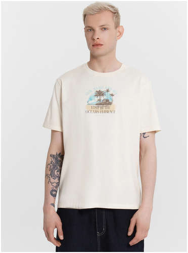 Футболка мужская бежевая с принтом и надписью Mark Formelle 103236484