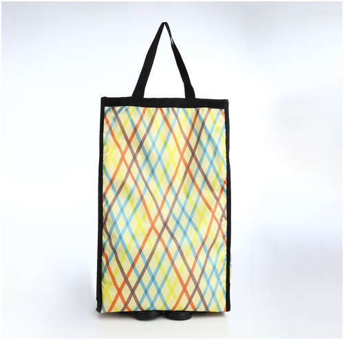 Сумка хозяйственная складная на липучке, 2 колеса, наружный карман, цвет разноцветный / 103231154 - вид 2