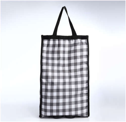 Сумка хозяйственная складная на липучке, 2 колеса, наружный карман, цвет черный/белый / 103231146 - вид 2