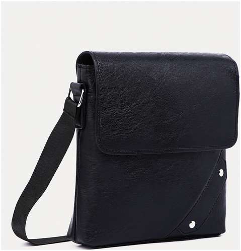 Сумка планшет мужская на молнии, 2 наружных кармана, черная / 103151694 - вид 2