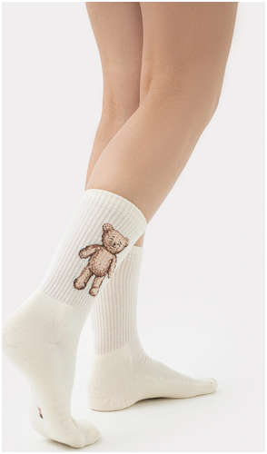 Носки женские бежевые с рисунком в виде медвежат Mark Formelle / 103174640 - вид 2