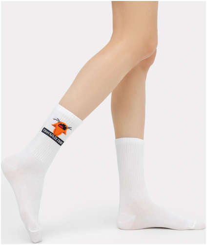 Носки женские белые с рисунком в виде котика и надписью Mark Formelle 103174680