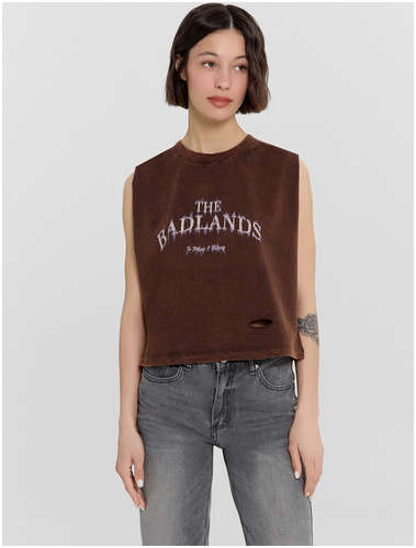 Топ женский коричневый с обработкой эйсид и надписью Mark Formelle / 103234685 - вид 2