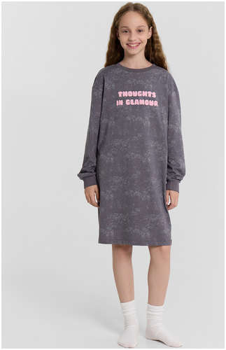 Сорочка ночная для девочек серая с принтом и надписью Mark Formelle 103238856