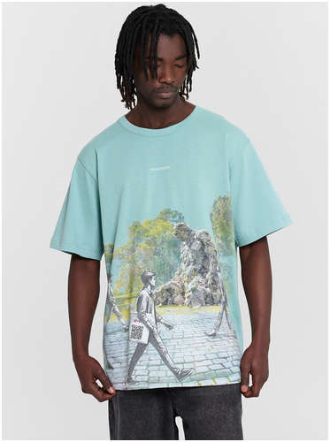 Футболка мужская голубая с принтом и надписью Mark Formelle 103239490