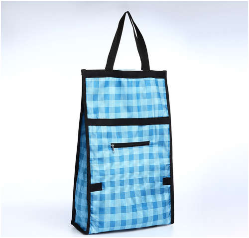 Сумка хозяйственная складная на липучке, 2 колеса, наружный карман, цвет голубой 103231148