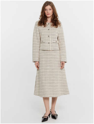 Жакет женский бежевый в клетку укороченный Mark Formelle / 103227505 - вид 2