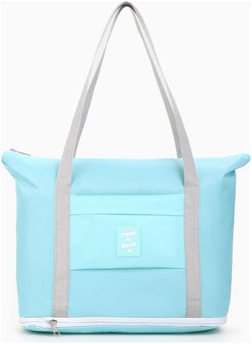 Сумка дорожная на молнии, с увеличением, наружный карман, держатель для чемодана, длинный ремень, голубая 103221954