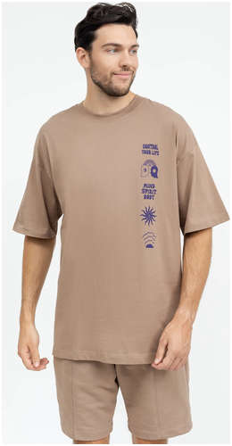 Хлопковая футболка силуэта оверсайз в коричневом цвете с принтом Mark Formelle 103168620
