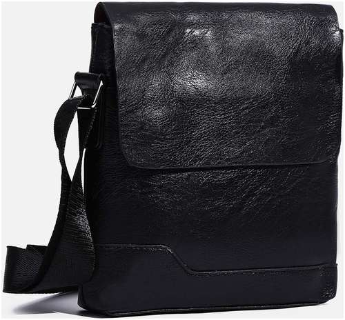 Сумка деловая на молнии, наружный карман, длинный ремень, цвет черный / 103123571 - вид 2