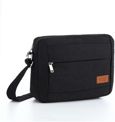 Сумка мужская через плечо на молнии, 2 наружных кармана, черная 103197826