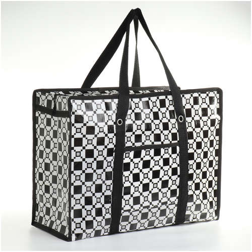 Сумка хозяйственная на молнии, цвет черный/белый 103198736