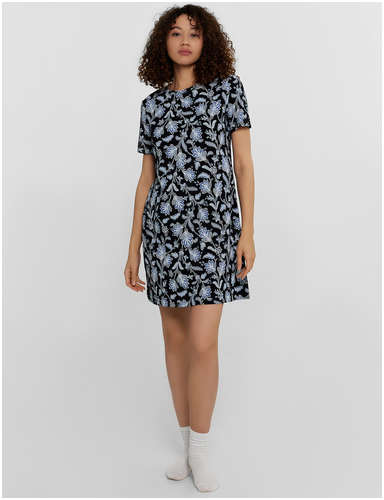 Сорочка ночная женская синяя с цветочными принтом Mark Formelle / 103224768 - вид 2