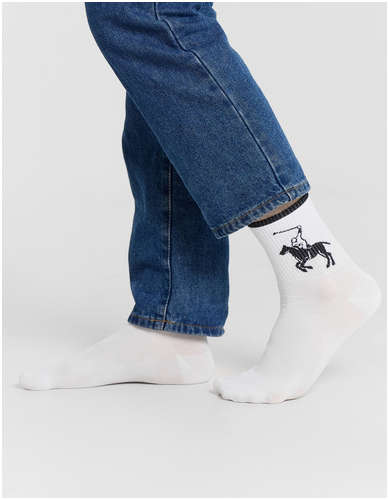 Носки мужские белые рисунком в виде всадника на лошади Mark Formelle 103239419