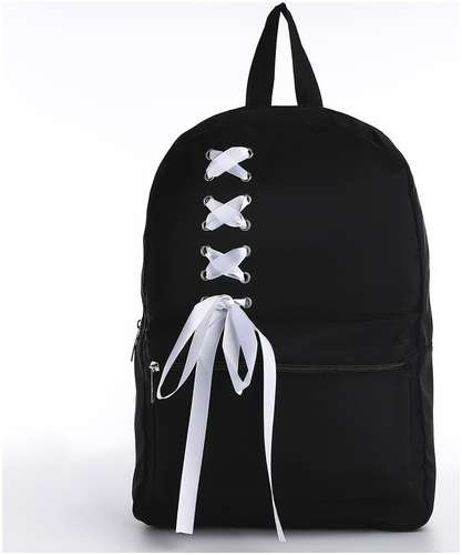 Рюкзак текстильный с белой лентой, 38х29х11 см, 38 х цвет черный черный, отдел на молнии, цвет красный NAZAMOK 103160089
