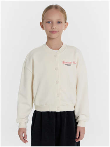 Бомбер для девочек кремовый с надписью Mark Formelle / 103219814 - вид 2