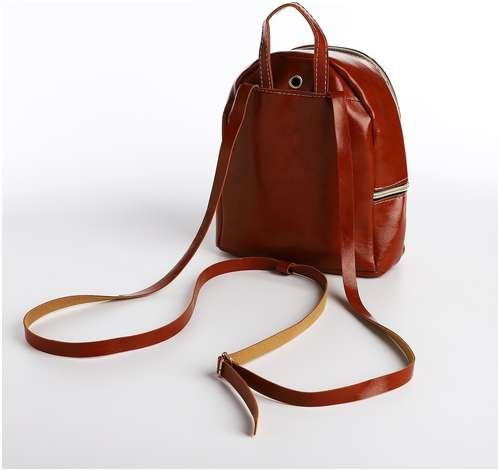 Мини-рюкзак из искусственной кожи на молнии, цвет коричневый / 103156131 - вид 2