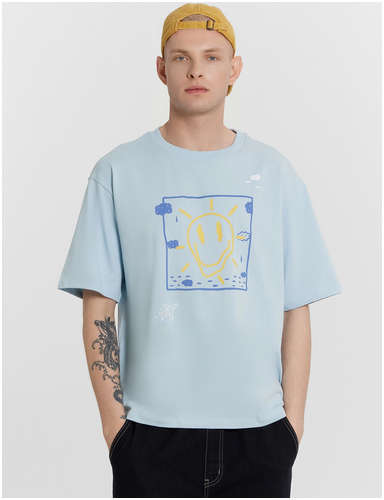 Футболка мужская голубая с принтом Mark Formelle 103236121