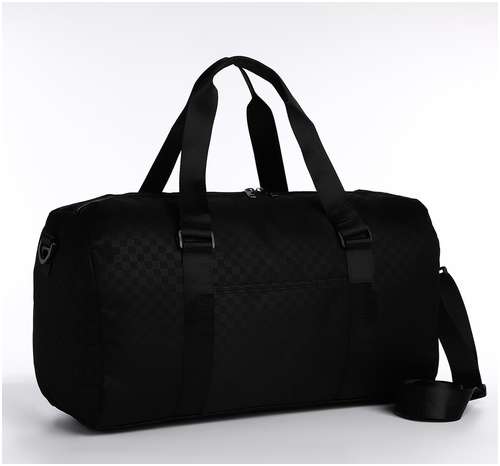 Сумка дорожная на молнии, наружный карман, держатель для чемодана, длинный ремень, цвет черный / 103157112