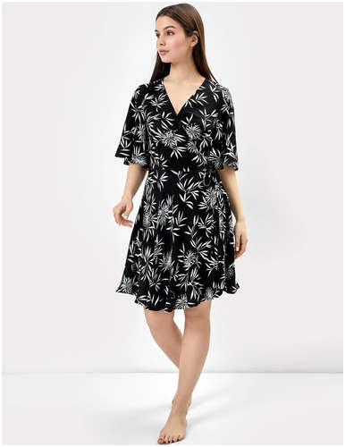 Платье женское с коротким рукавом в черном цвете и рисунком цветов Mark Formelle 103168253