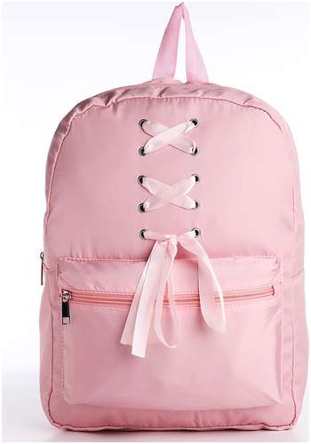 Рюкзак текстильный с лентами, 38х29х11 см, 38 х розовый розовый, отдел на молнии, цвет красный NAZAMOK / 103160092