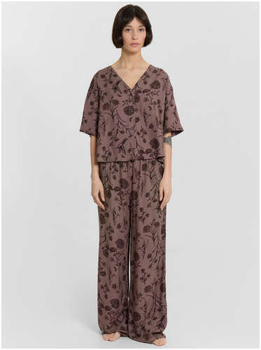 Комплект домашний женский коричневый с цветочным принтом Mark Formelle 103240542
