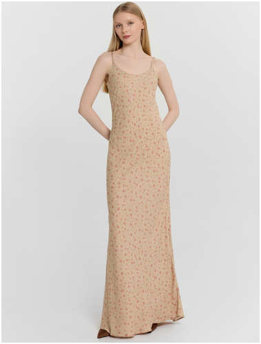 Платье макси женское бежевое с цветочным принтом Mark Formelle 103239124