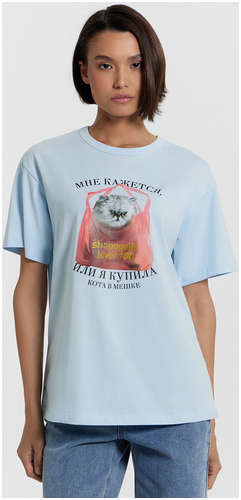 Футболка женская голубая с принтом Mark Formelle 103235955