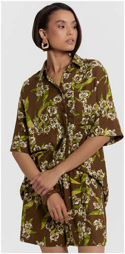 Рубашка женская коричневая с цветочным принтом Mark Formelle 103236060