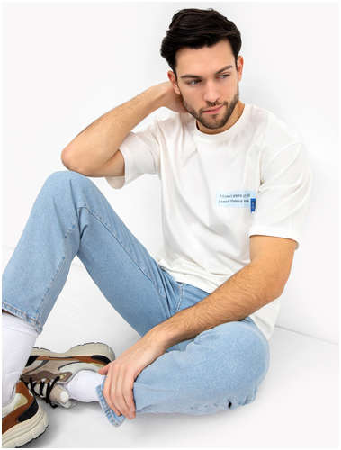 Хлопковая футболка мужская молочного цвета с принтом Mark Formelle 103167957