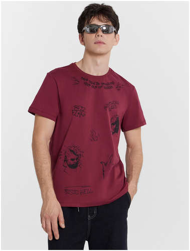 Футболка мужская бордовая с принтом Mark Formelle 103233969
