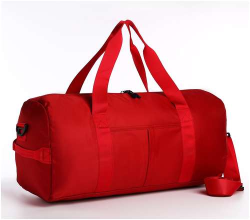 Сумка дорожная на молнии, наружный карман, держатель для чемодана, длинный ремень, цвет красный / 103156979