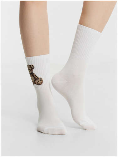 Носки женские высокие белые с узором в виде мишки Mark Formelle / 103232875 - вид 2